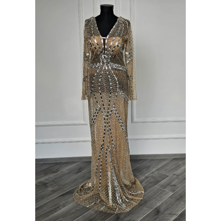 Rochie de seara lucrata manual White Long Gold
