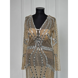 Rochie de seara lucrata manual White Long Gold